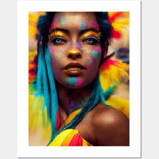 A woman with colorful makeup and feathers on her head2 Posters and Art